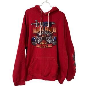 Orange County Choppers Men Sz XXL Red Graphic Hooded Sweatshirt Y2K Biker Grunge